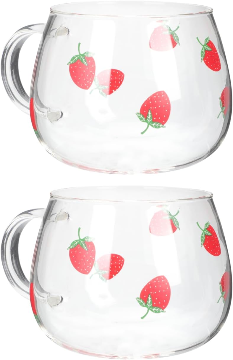 Cute 2pcs 400ML Heat-Resistant Glass Strawberry Cups