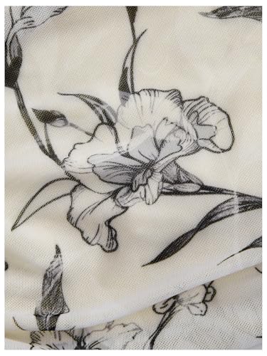 Women's 2 Piece Outfits Mesh Floral Print Strapless Cropped Tube Tops Bodycon Midi Skirt Set