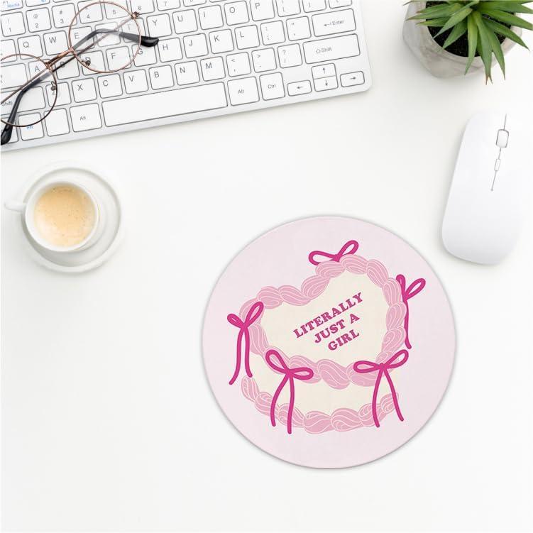 Coquette Pink Bow Mouse Pad, Non-Slip Rubber Base Mousepads for Office Desk Decor, 8.7 x 8.7 Inch