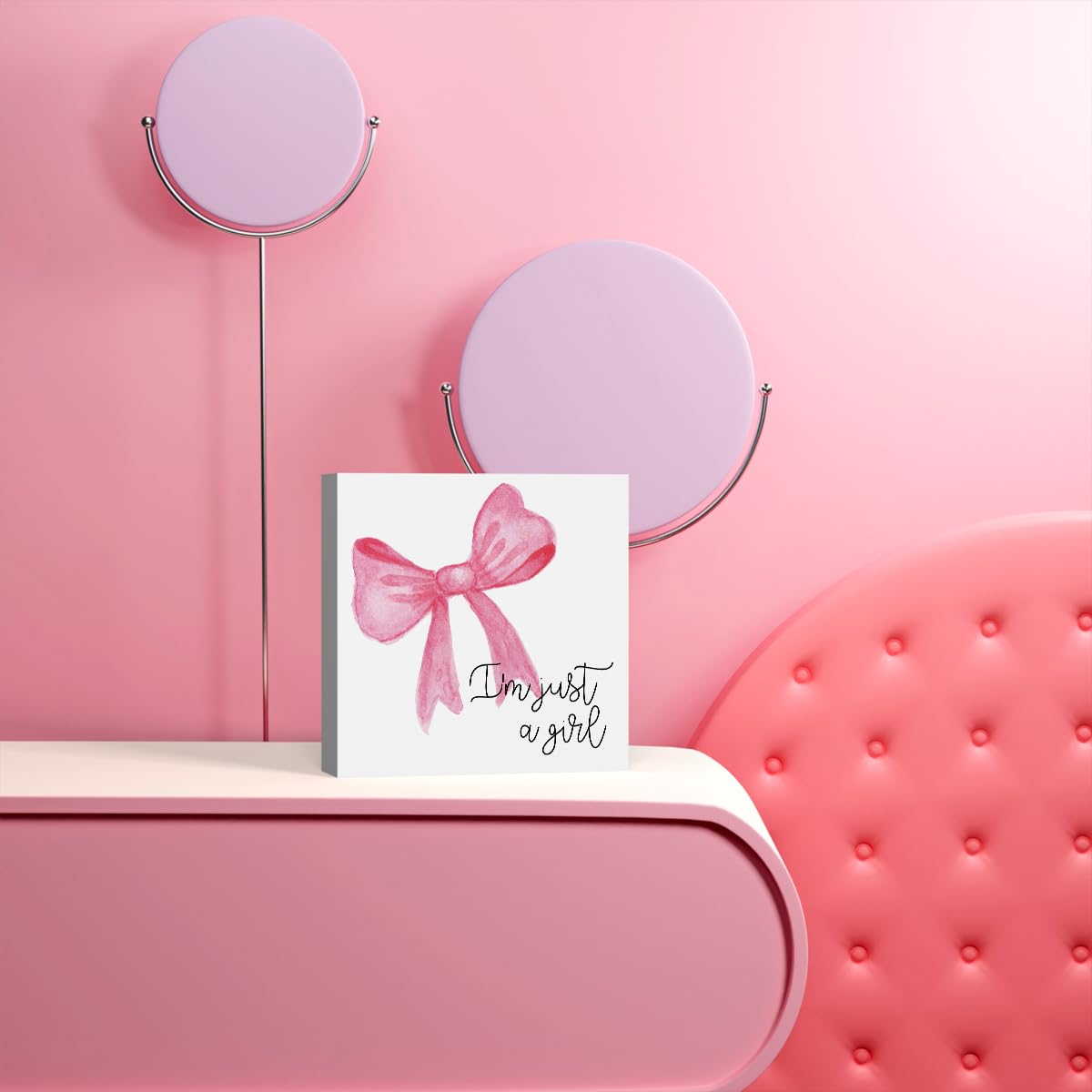 Pink Bow Coquette Room Decor - Wooden Box Sign Desk Decor