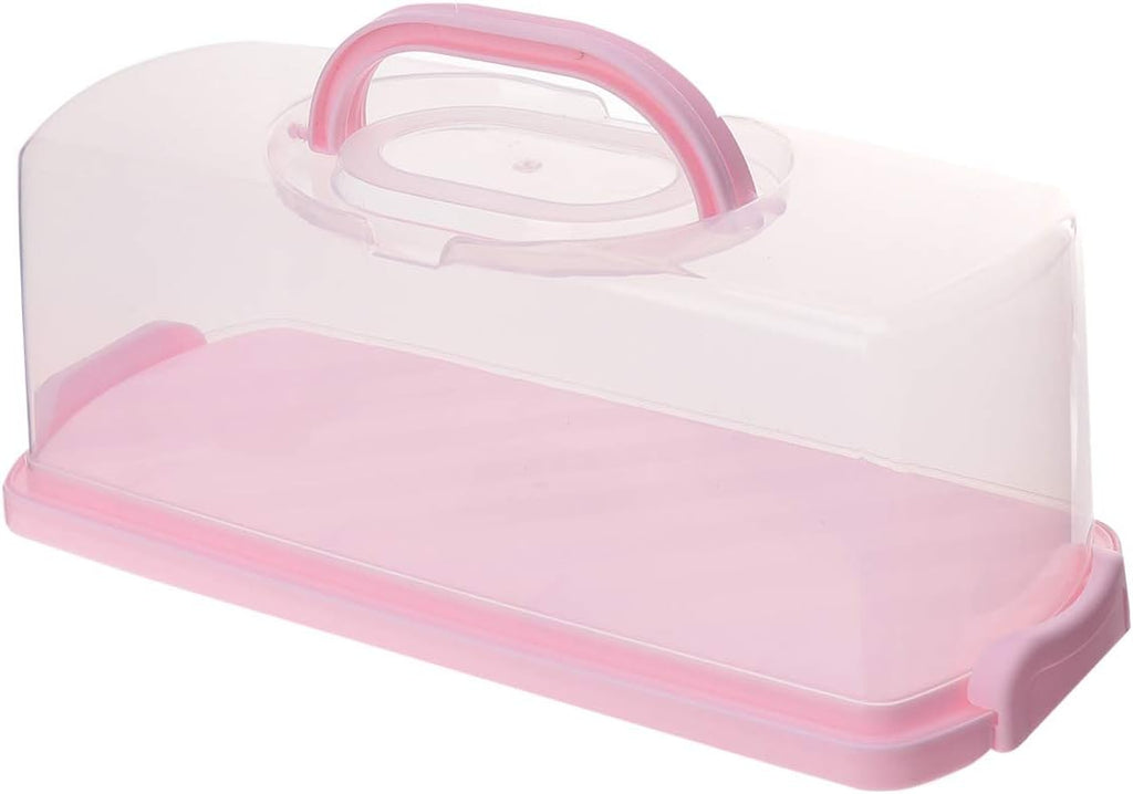 Pink Portable Transparent Cake Box with Handle Sealing Buckle Food Storage Case