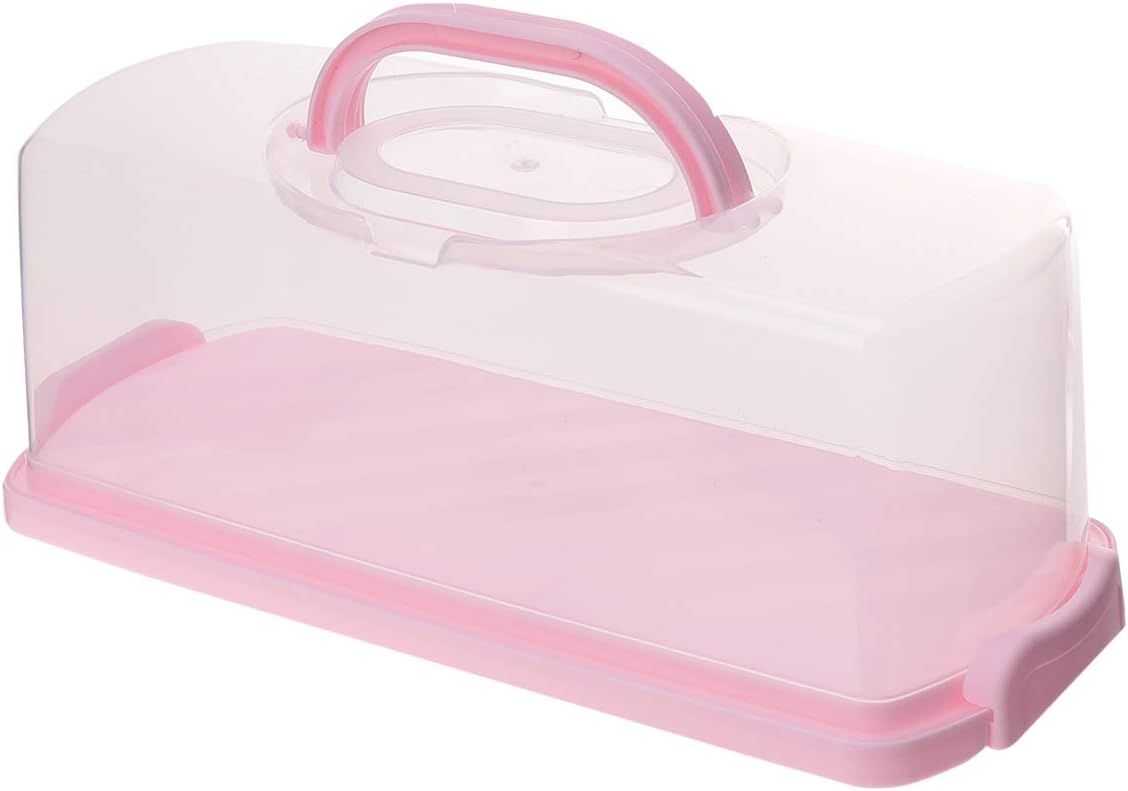 Pink Portable Transparent Cake Box with Handle Sealing Buckle Food Storage Case
