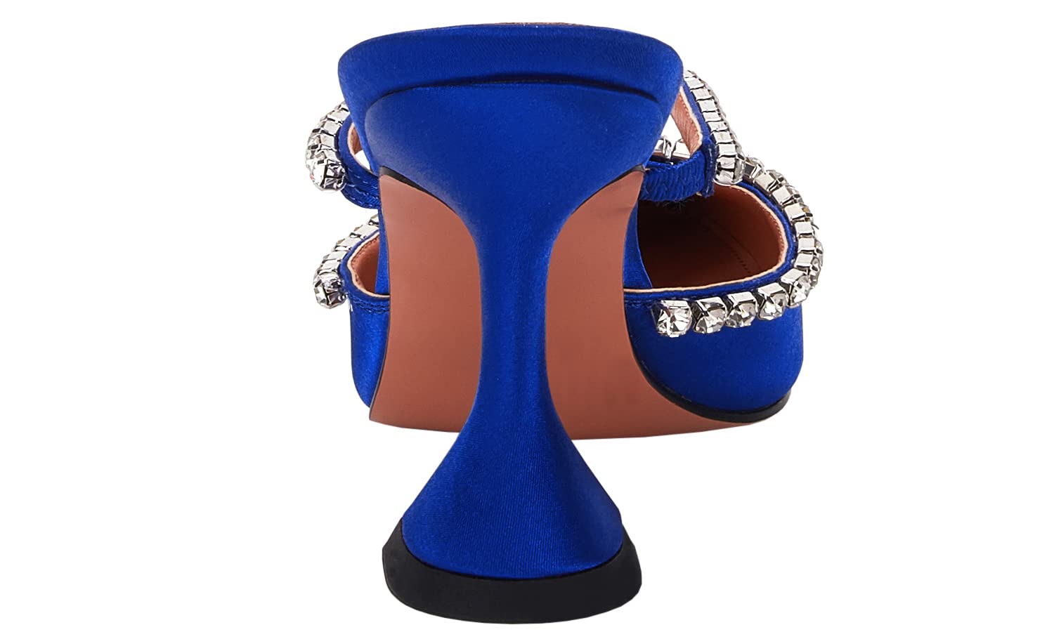 Women's Pointed Toe Strappy Heels Crystal Satin Heeled Mules Shoes