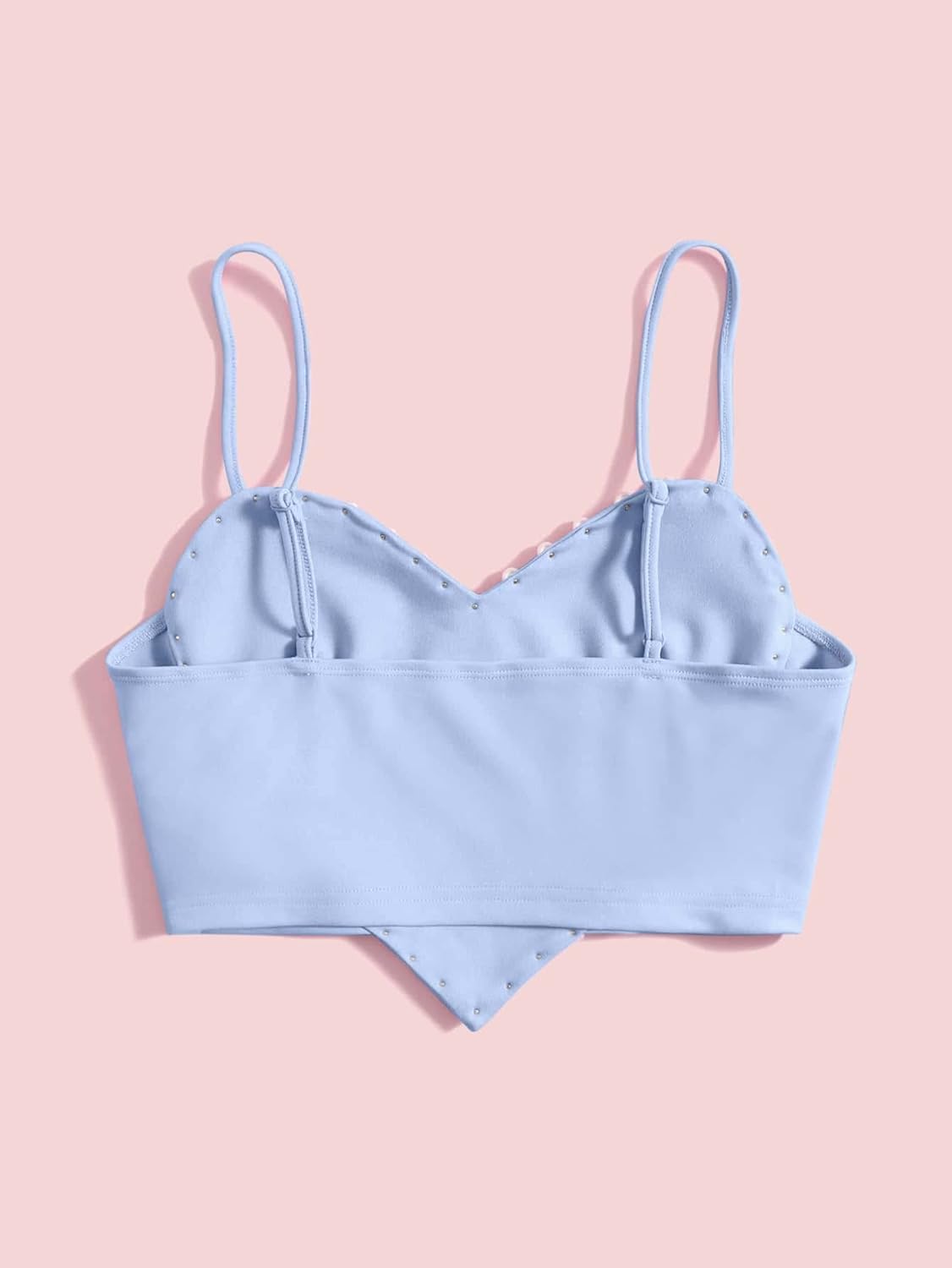 Women's Pearls Sleeveless Asymmetrical Hem Heart Crop Cami Top Sexy Camisole