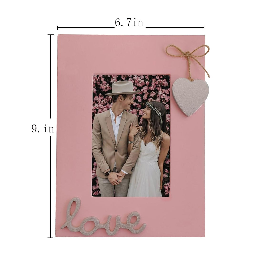 Love Picture Frame with Heart for Table Top and Wall Mounting-Distressed Wooden Photo Frame HD Glass Inside