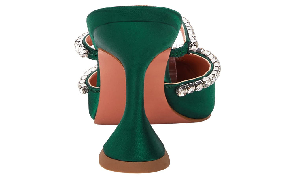 Women's Pointed Toe Strappy Heels Crystal Satin Heeled Mules Shoes