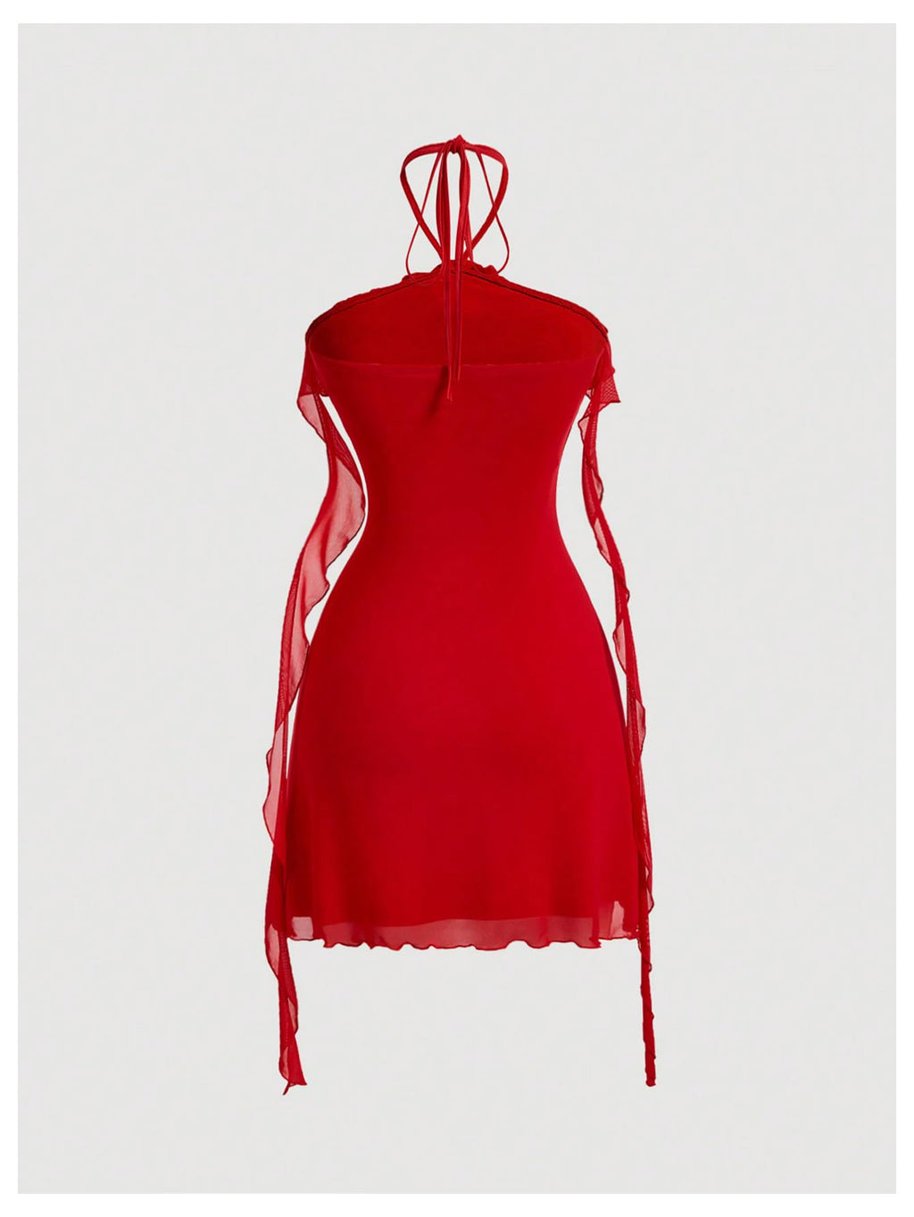 Women's Floral Mesh Halter Bodycon Mini Dress Ruffle Tassel Open Back Tube Dress