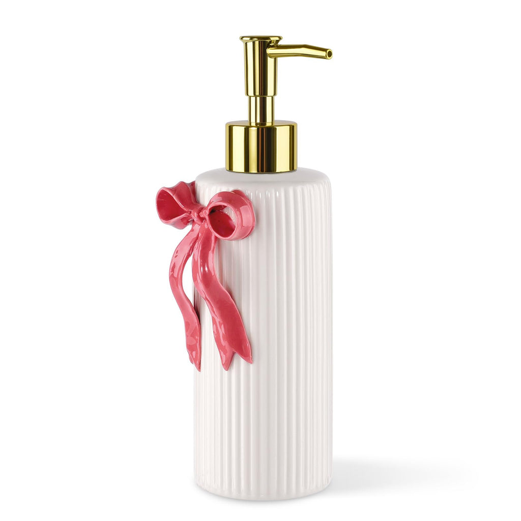 Handmade Ceramic Bow Soap Pump Dispenser Hand Lotion Liquid Dispenser Refillable for Kitchen and Bathroom Decorative