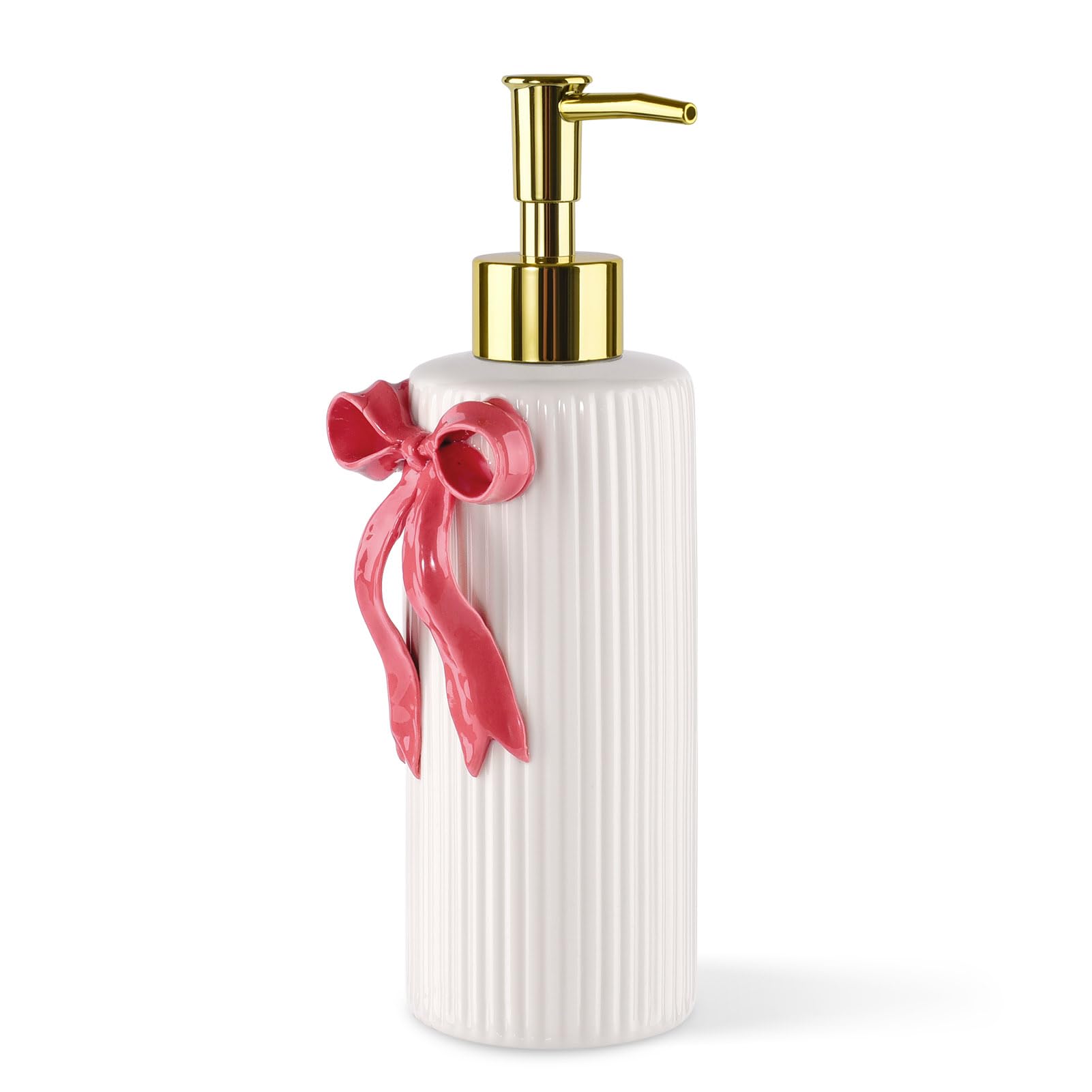 Handmade Ceramic Bow Soap Pump Dispenser Hand Lotion Liquid Dispenser Refillable for Kitchen and Bathroom Decorative