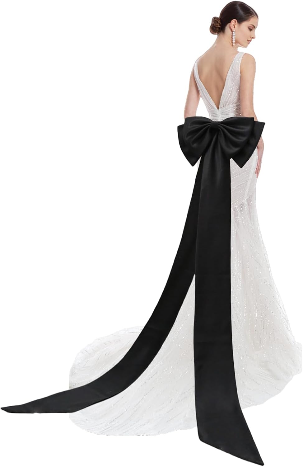 Detachable Big Bow Long Train Satin Bowknot Sweep Train Waist Sash Belt Bowknot for Wedding Formal Dress