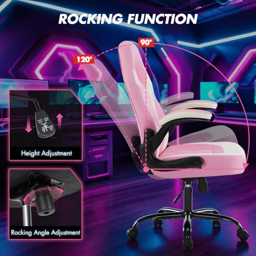 Ergonomic Office Executive Adjustable Swivel Task PU Leather Racing Chair with Flip-up Armrest