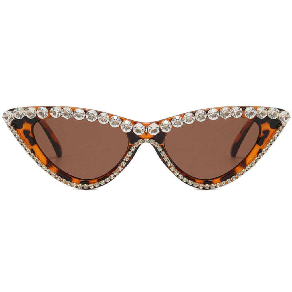 Coquette Bling Sunglasses Crystal Rhinestone Shades Retro Half Rim Women Cat Eyewear