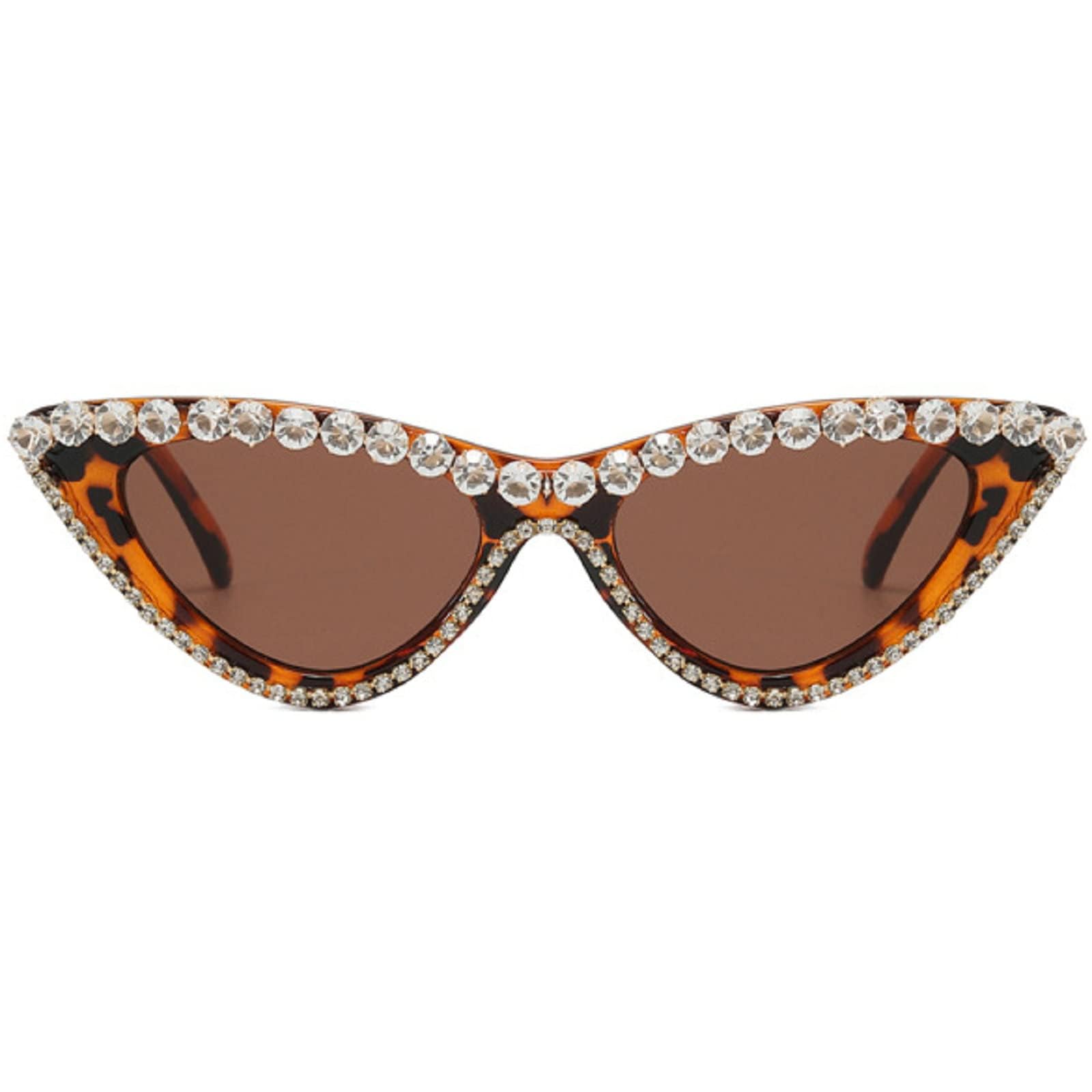 Coquette Bling Sunglasses Crystal Rhinestone Shades Retro Half Rim Women Cat Eyewear