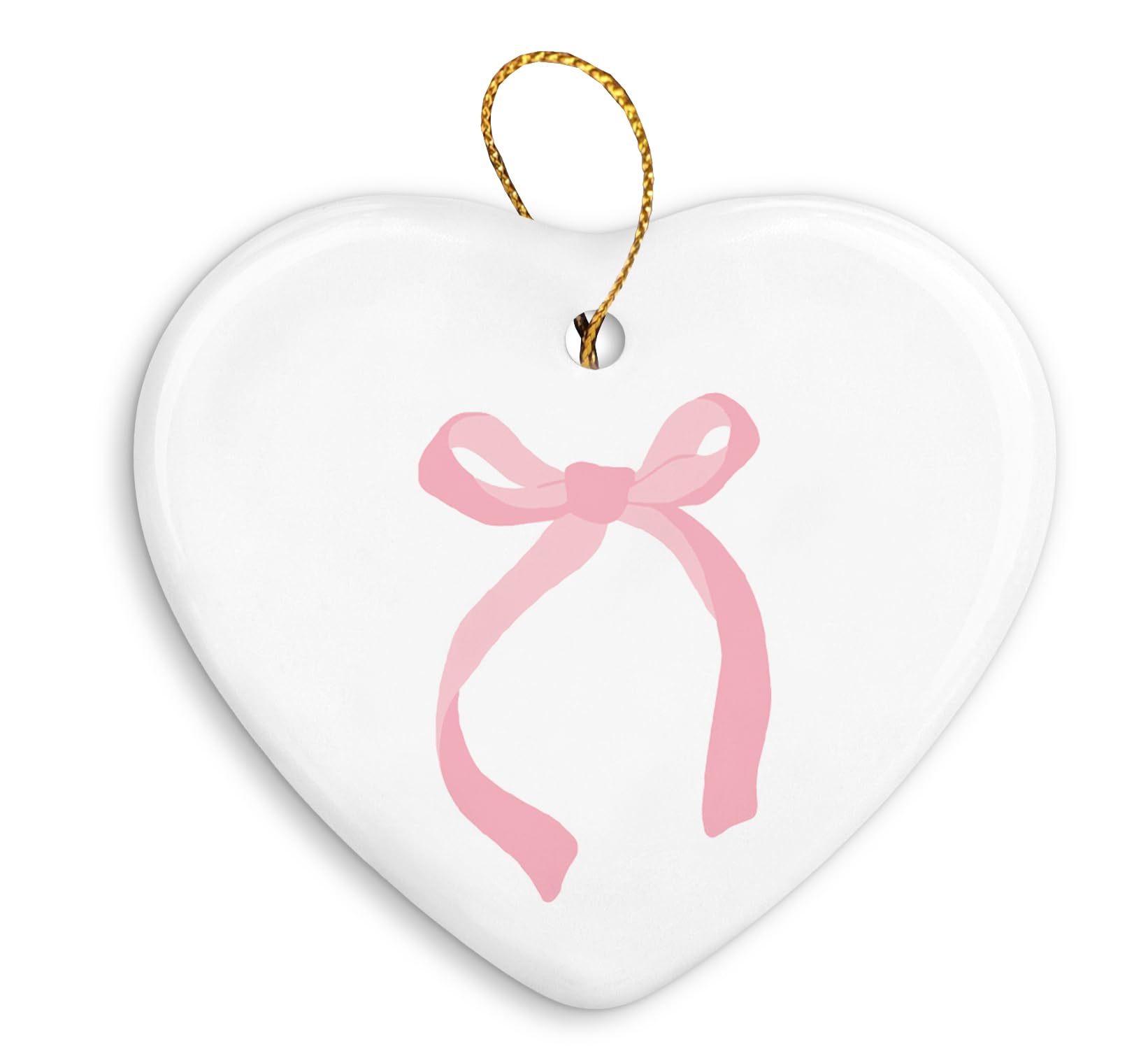 Coquette Trendy Pink Bow Ornament, Keepsake Sign for Decoration, Ceramic Heart