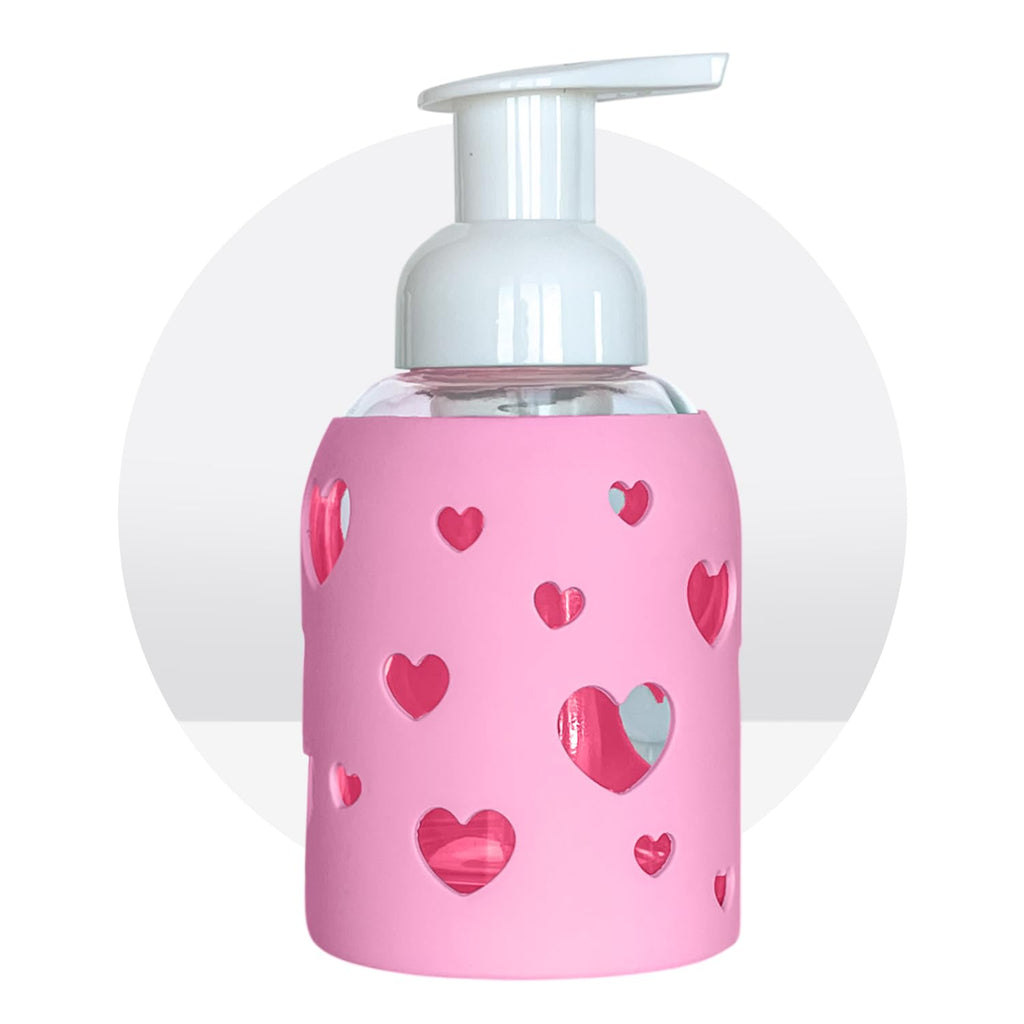Foaming Glass Bottle Dispenser w/Heart Silicone Sleeve, 8oz