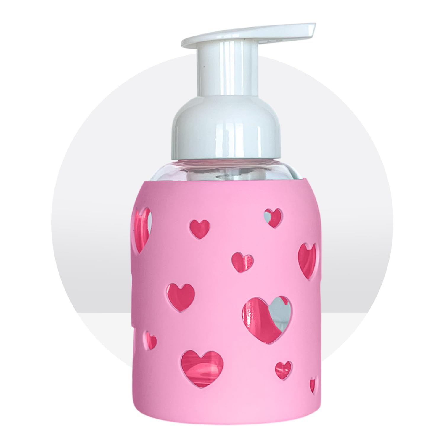 Foaming Glass Bottle Dispenser w/Heart Silicone Sleeve, 8oz