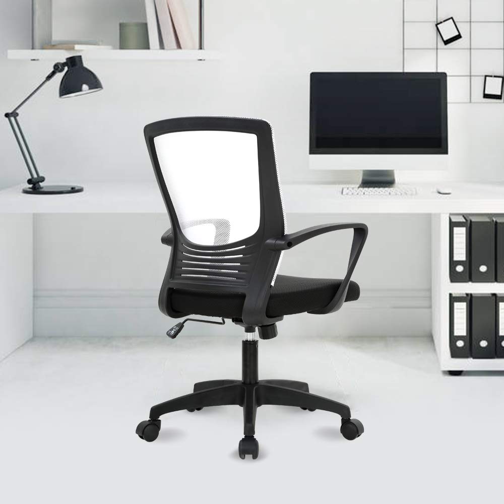 Mid Back Chair with Armrest and Back Support, Modern Executive Adjustable Rolling Swivel Task Chair Comfortable Mesh Chair