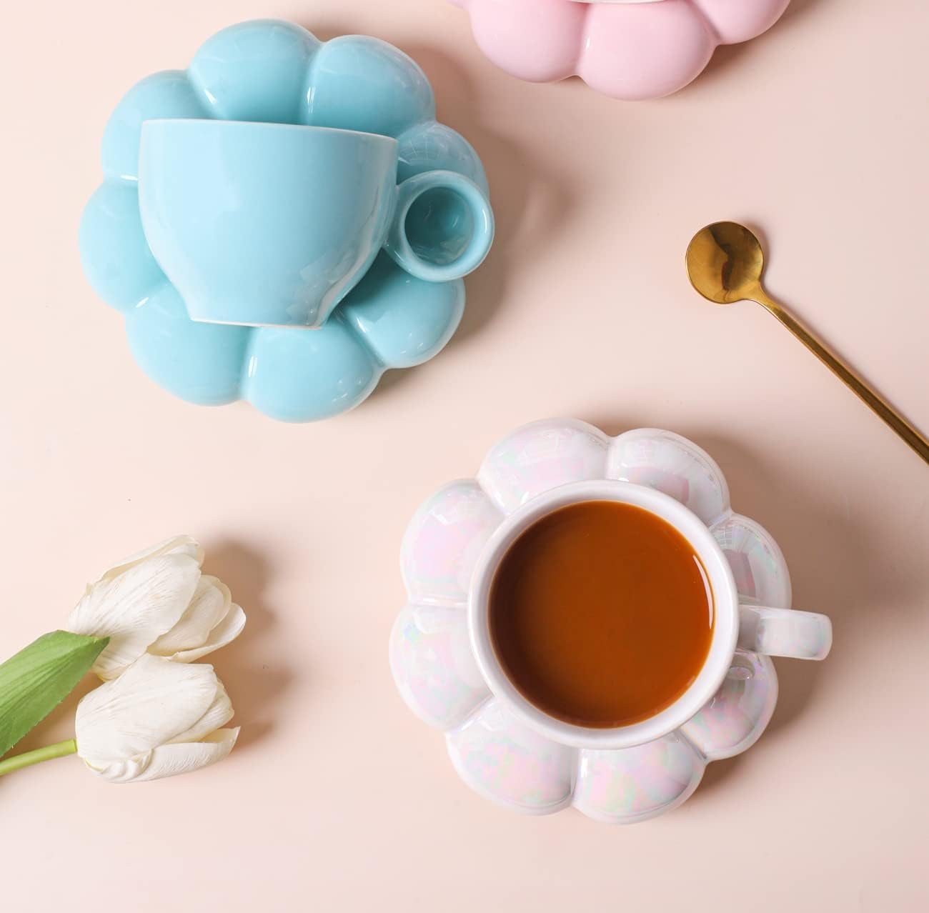 Coffee Mug, Tea Cup and Saucer Set with Spoon  10oz