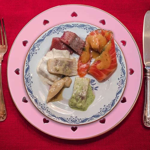 Round 13" Pink Charger Plates, Heart Hollow Chargers for Dinner Plates with Golden Border