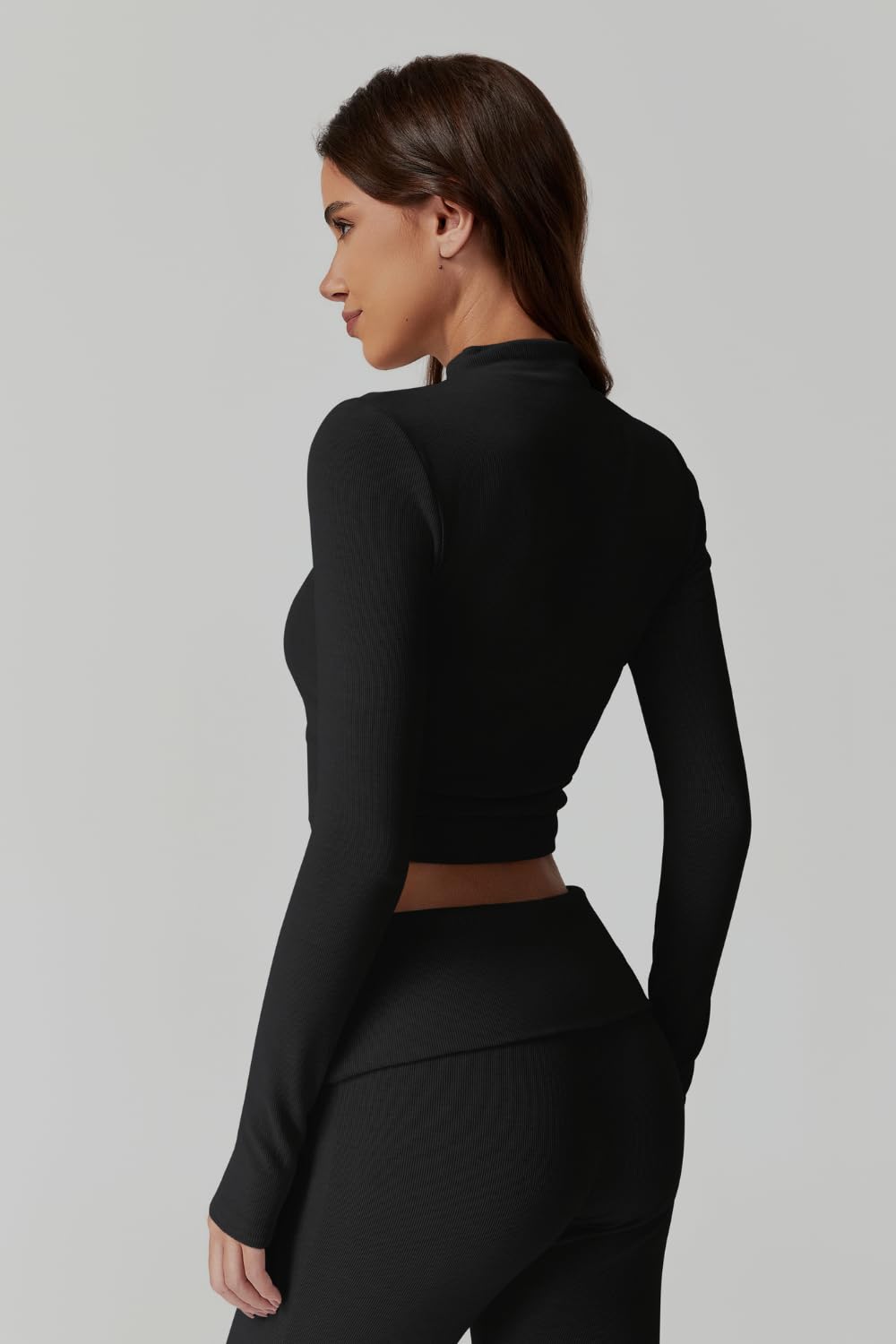 Womens 2 Piece Lounge Sets Mock Neck Long Sleeve Tops with Side Ruched Fold Over Flare Pants Comfy Tracksuits