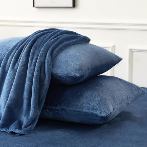 Faux Fur Pillow Cases Set of 2, Luxury Ultra Soft Fuzzy Pillowcases, Fluffy Plush Velvet Pillow Covers with Zipper, Cozy Warmth and No Shedding