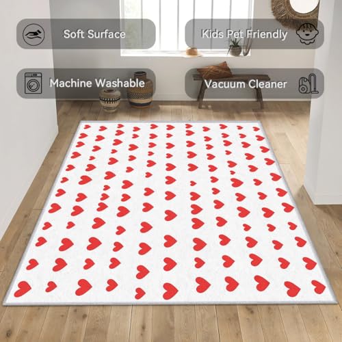 Red Heart Rug - Day Area Rug & Room Decor, Modern Carpet & Home Decor, Washable Non Slip Anti Skid Rugs
