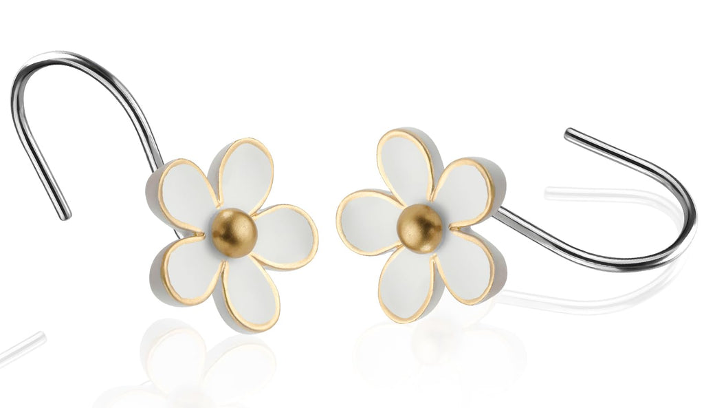 Cute Flower Shower Curtain Hooks, Pretty Floral Themed Elegant Bathroom Decor