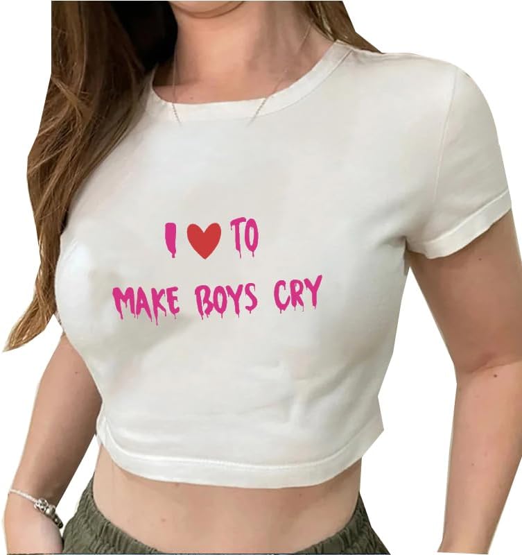 Girls Baby Tees Y2k Funny Graphic Short Sleeve Y2K Short Sleeve Graphic Crop Tops