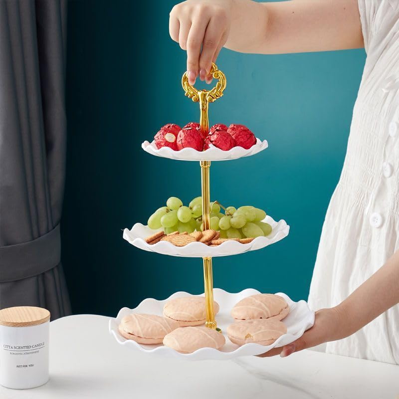 Pack 2 of 3 Tier Cupcake Stand, Small Pink Plastic Tiered Serving Stand, Dessert Tray