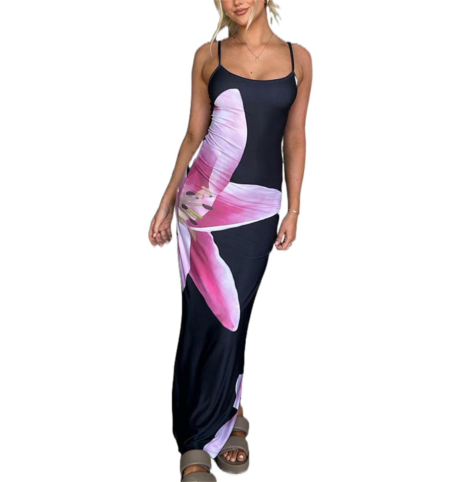 Women Sexy Floral Bodycon Maxi Dress Elegant Dress Sleeveless Summer Long Dress Cocktail Party Dress