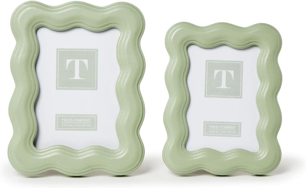 Wavy Wood Photo Frames, Sage Green, Set of 2