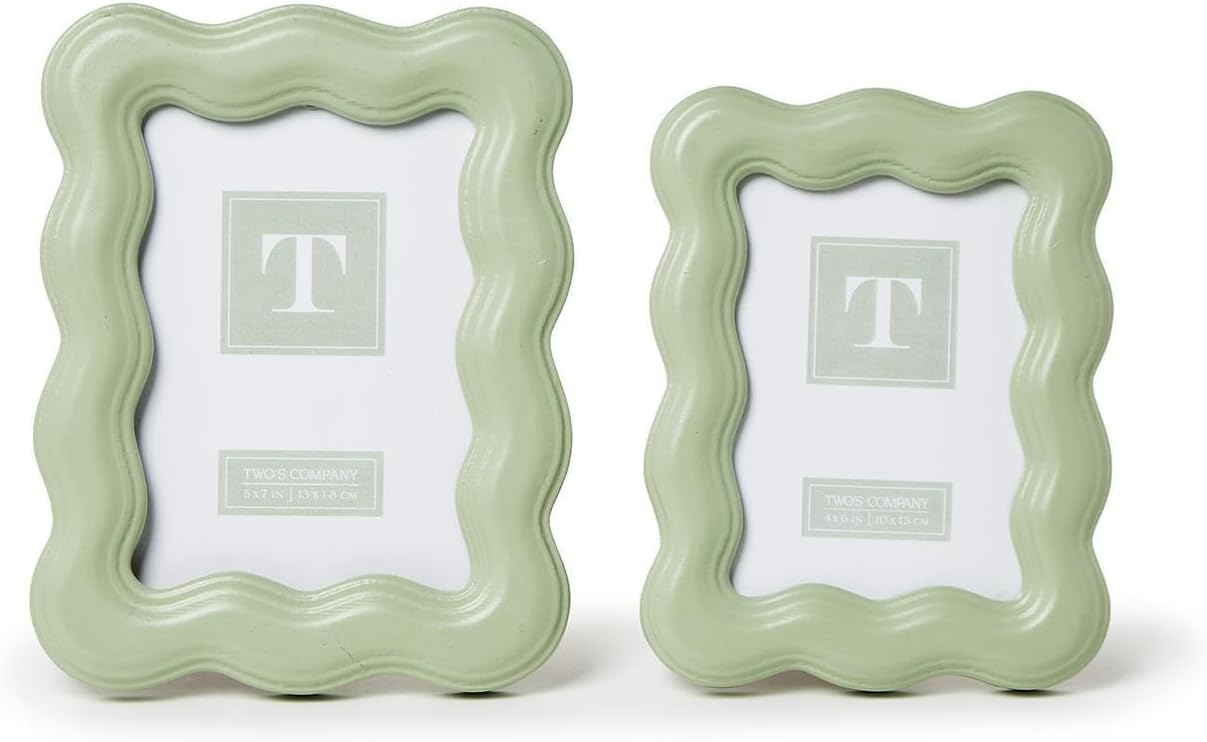 Wavy Wood Photo Frames, Sage Green, Set of 2