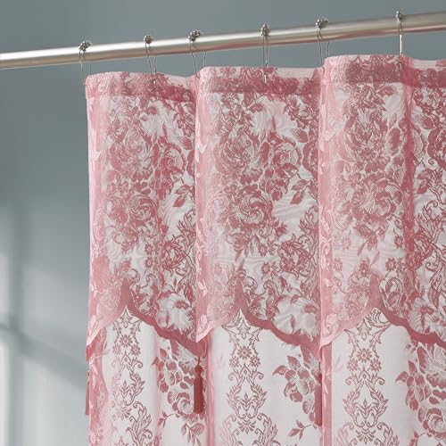 Luxury Lace Small Shower Curtain - Lace Shower Curtain with Attached Valance & Tassels