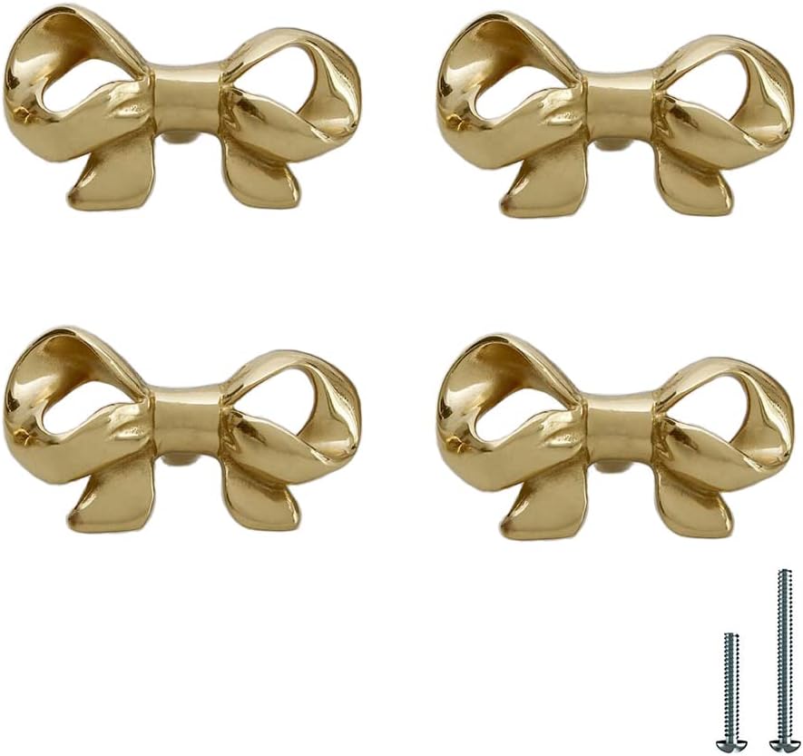Gold 4 Pack Brass Knobs for Dresser, Drawers and Cabinet Decorative