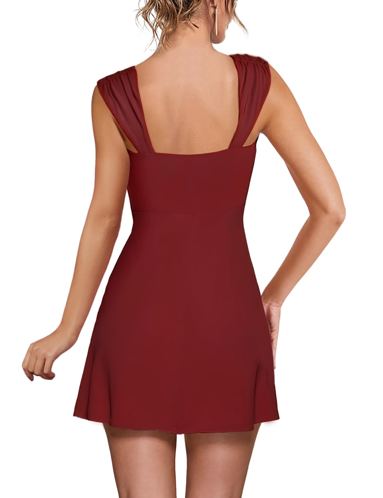 Women's Sexy Square Neck Dress Sleeveless Elegant Ruffle Side Slit A Line Mini Dress