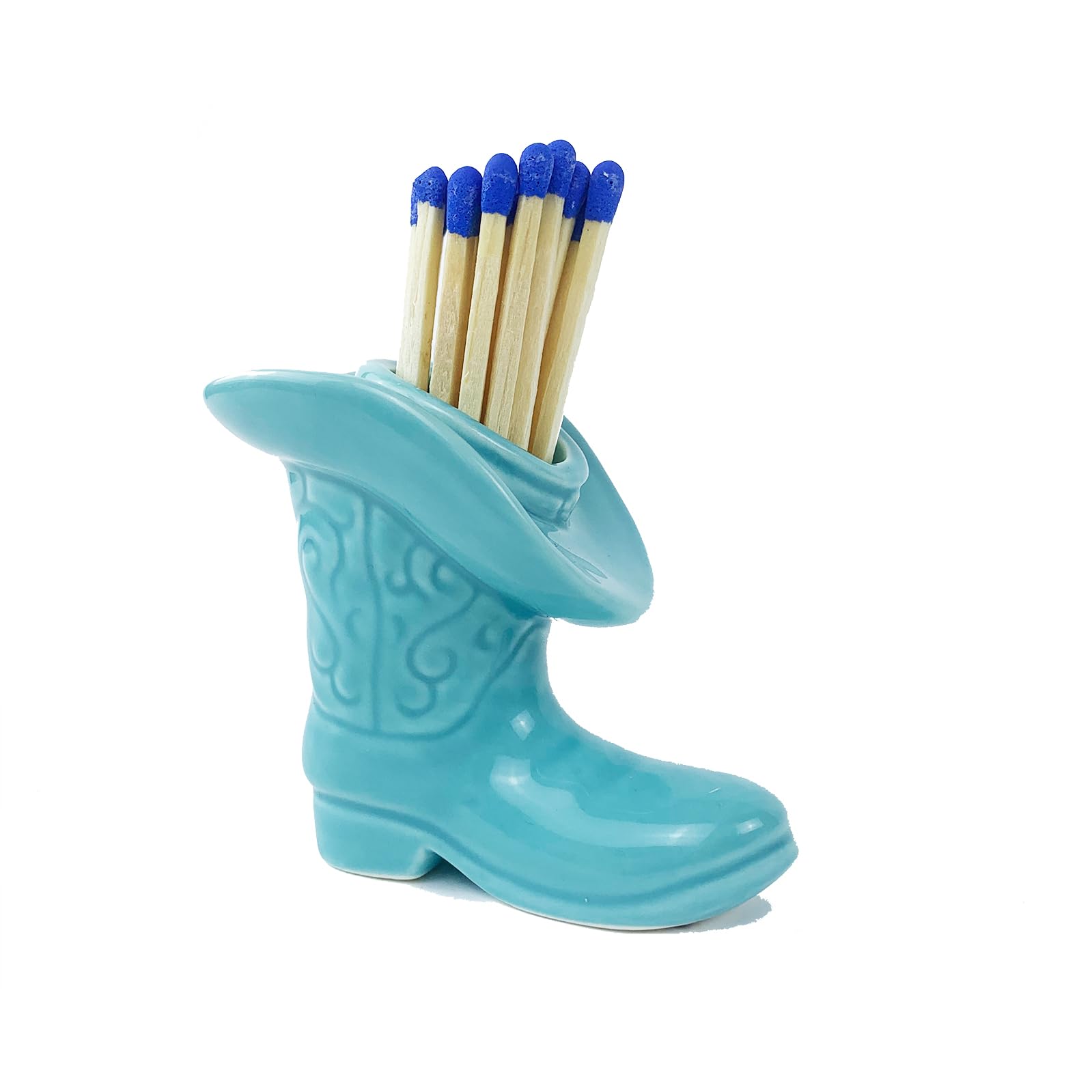 Cowgirl Boot Match Holder With Striker - Ceramic Cowgirl Boots Coastal Western Home Decor Aesthetic