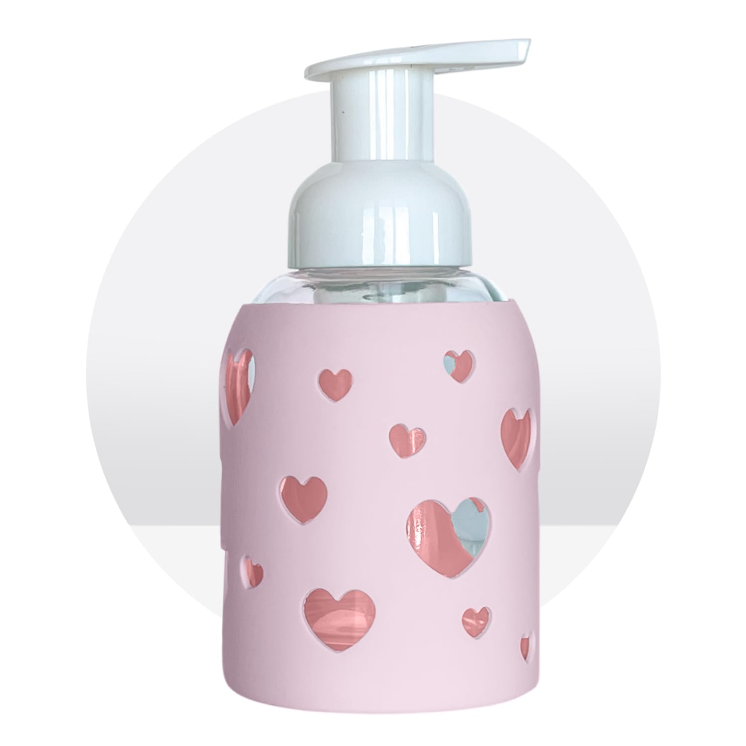 Foaming Glass Bottle Dispenser w/Heart Silicone Sleeve, 8oz