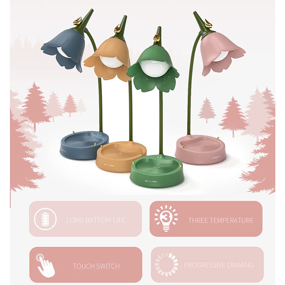 Flower LED Desk Lamp Cordless Table Light Adjustable Gooseneck Dimmable Touch Rechargeable Battery Student Bedroom Room Lighting Table Light House Decor