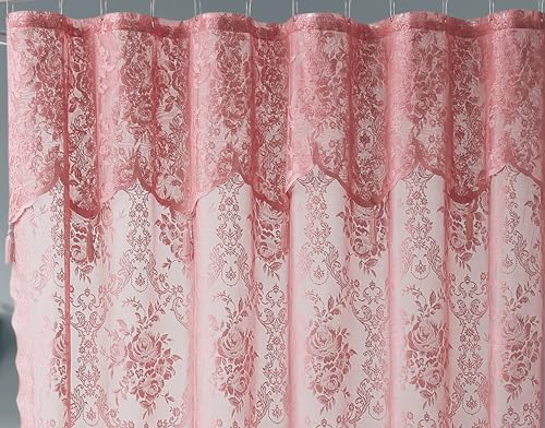 Luxury Lace Small Shower Curtain - Lace Shower Curtain with Attached Valance & Tassels