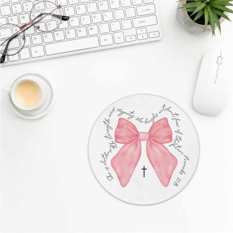 Coquette Pink Bow Mouse Pad, Non-Slip Rubber Base Mousepads for Office Desk Decor, 8.7 x 8.7 Inch