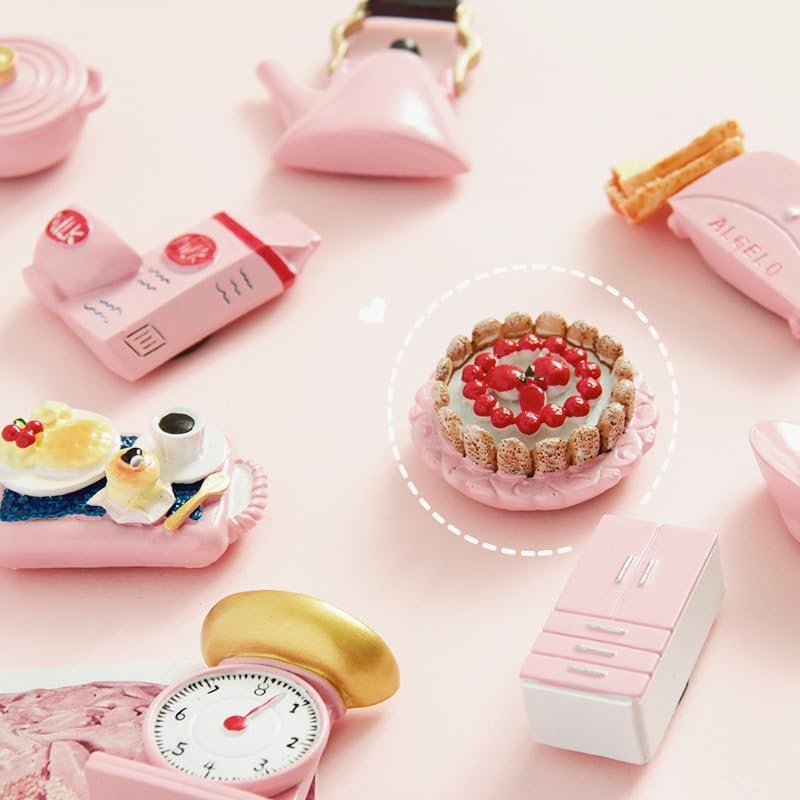 Cute Pink Aesthetics Kitchen Refrigerator Magnets â€?Strong Magnetic Hand-Painted Decor, Eco-Resin Magnets for Fridge