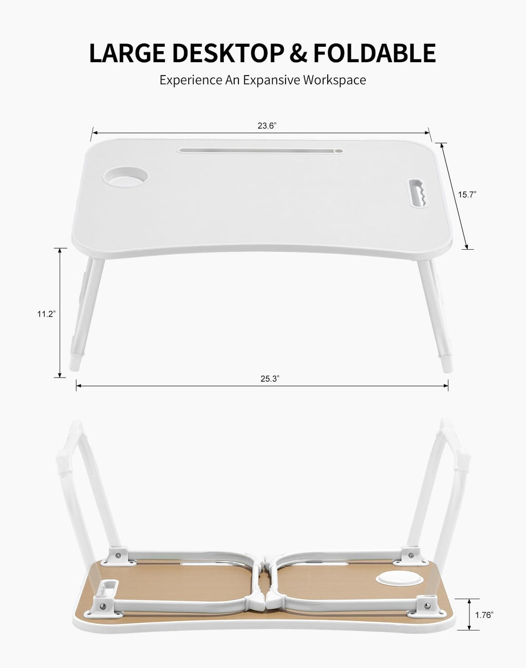 Portable Foldable Study Table, Laptop Stand With Cup Holder, Tablet Slot, And Lift Handle For Working