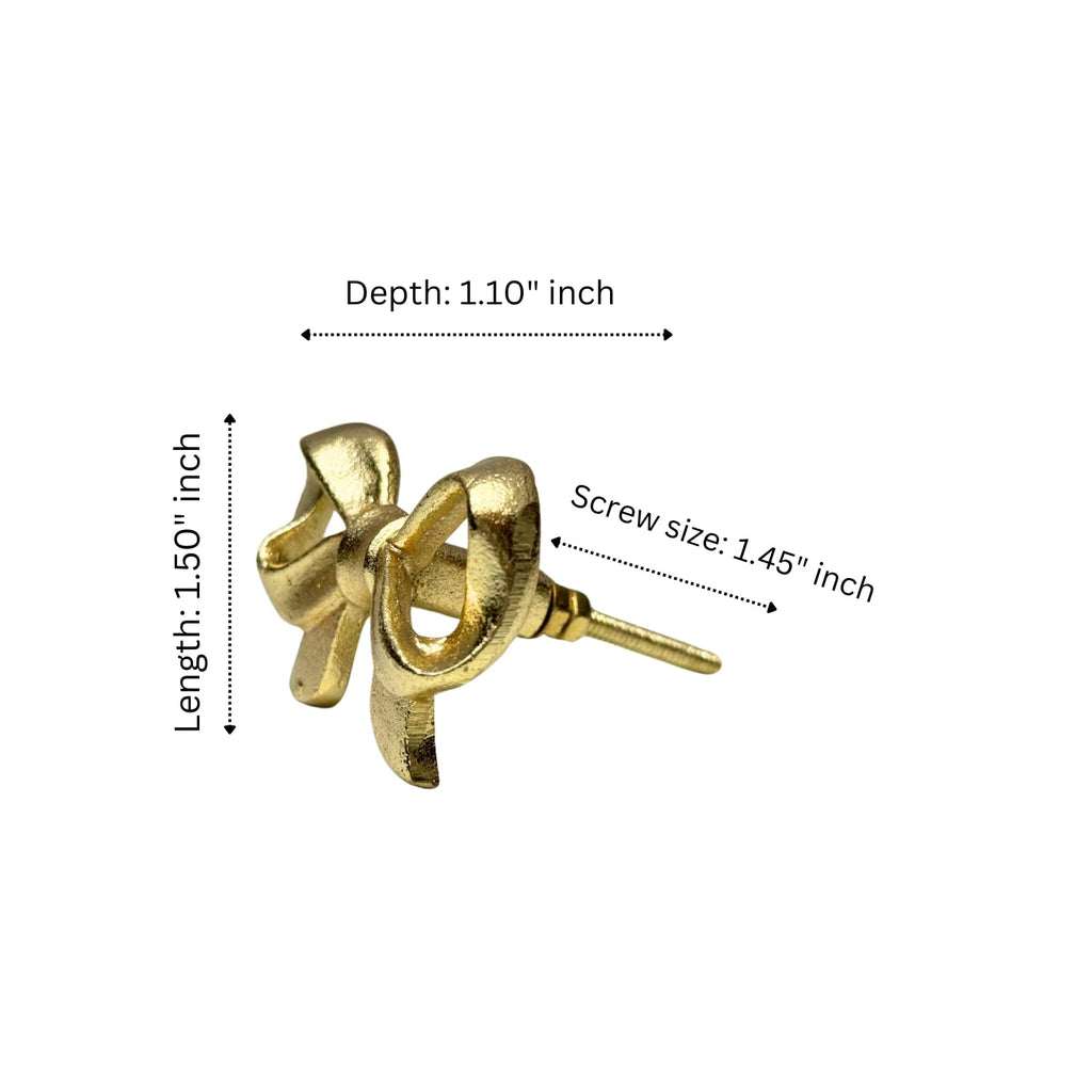 Set of 6 Metal Door Knobs - Decorative Door Knobs Bow Tie Handle with Screw | Cupboard Drawer Wardrobe Pulls (2.25" x 1.25" x 1.1") Gold