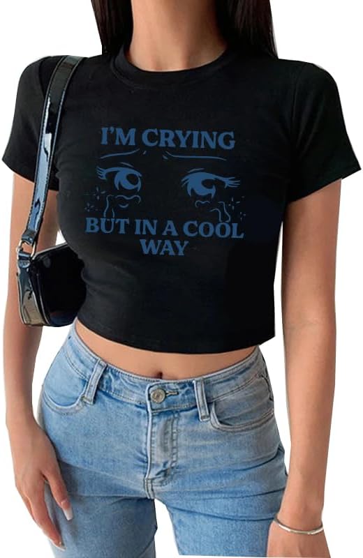 Girls Baby Tees Y2k Funny Graphic Short Sleeve Y2K Short Sleeve Graphic Crop Tops