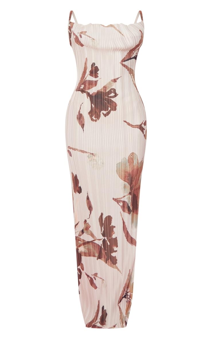 Women's Cowl Neck Dress Sexy Strap Shoulder Pleated Maxi Dress