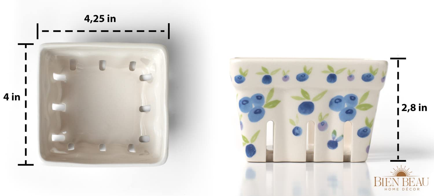 Farmhouse Ceramic Berry Basket, Colander, Fruit Decor, Fruit Bowls/Baskets, Kawaii Kitchen Bowl Fruit Pattern Stoneware Harvest Square Bowls Set of 4