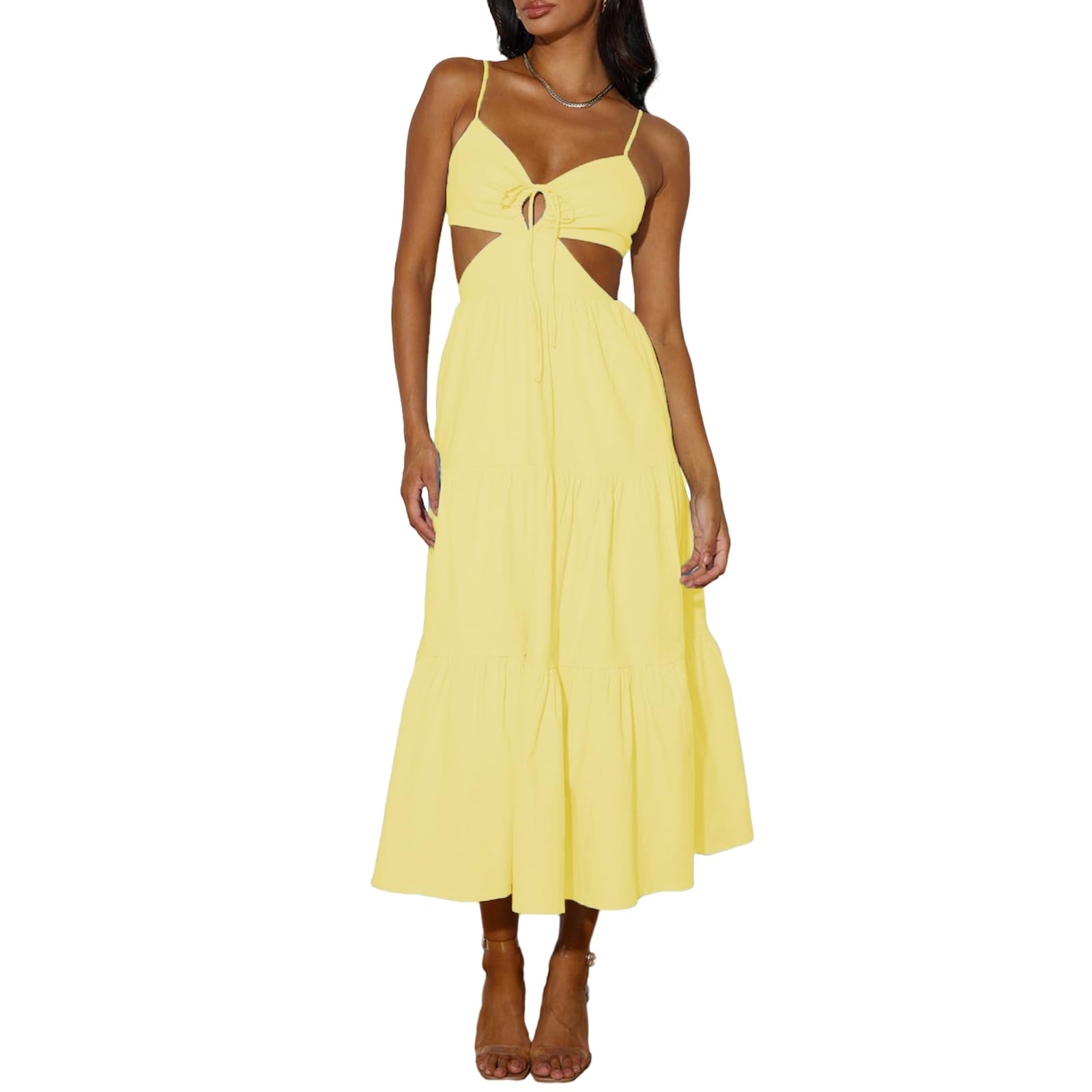 Women Y2k Bodycon Long Dress Spaghetti Strap Low Cut Dress Casual Backless Flowy Maxi Dress Sexy