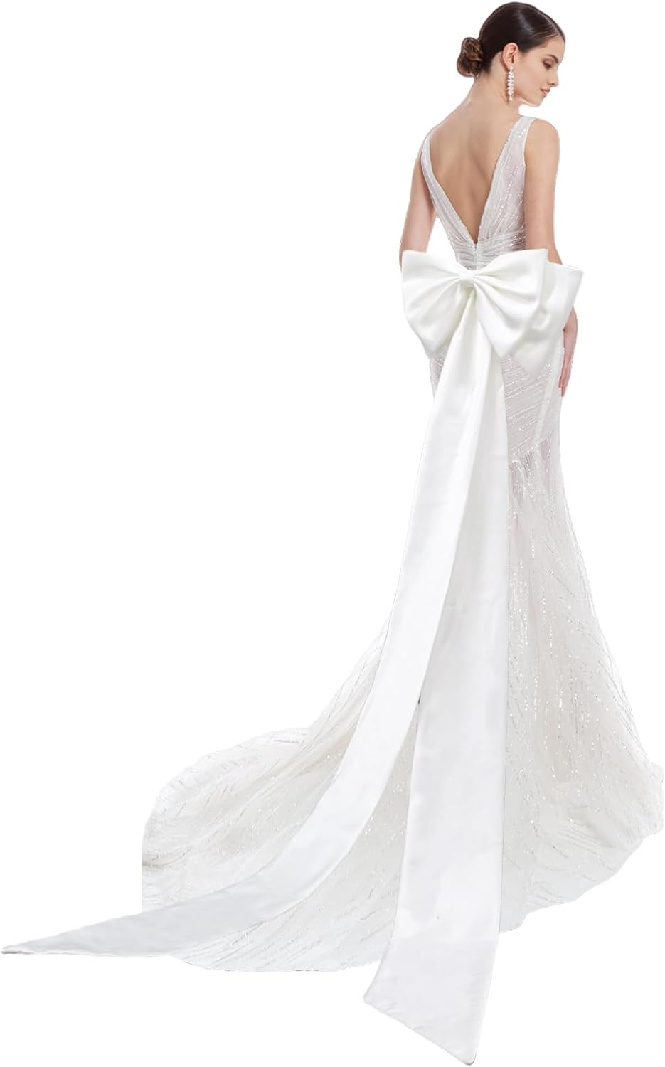 Detachable Big Bow Long Train Satin Bowknot Sweep Train Waist Sash Belt Bowknot for Wedding Formal Dress