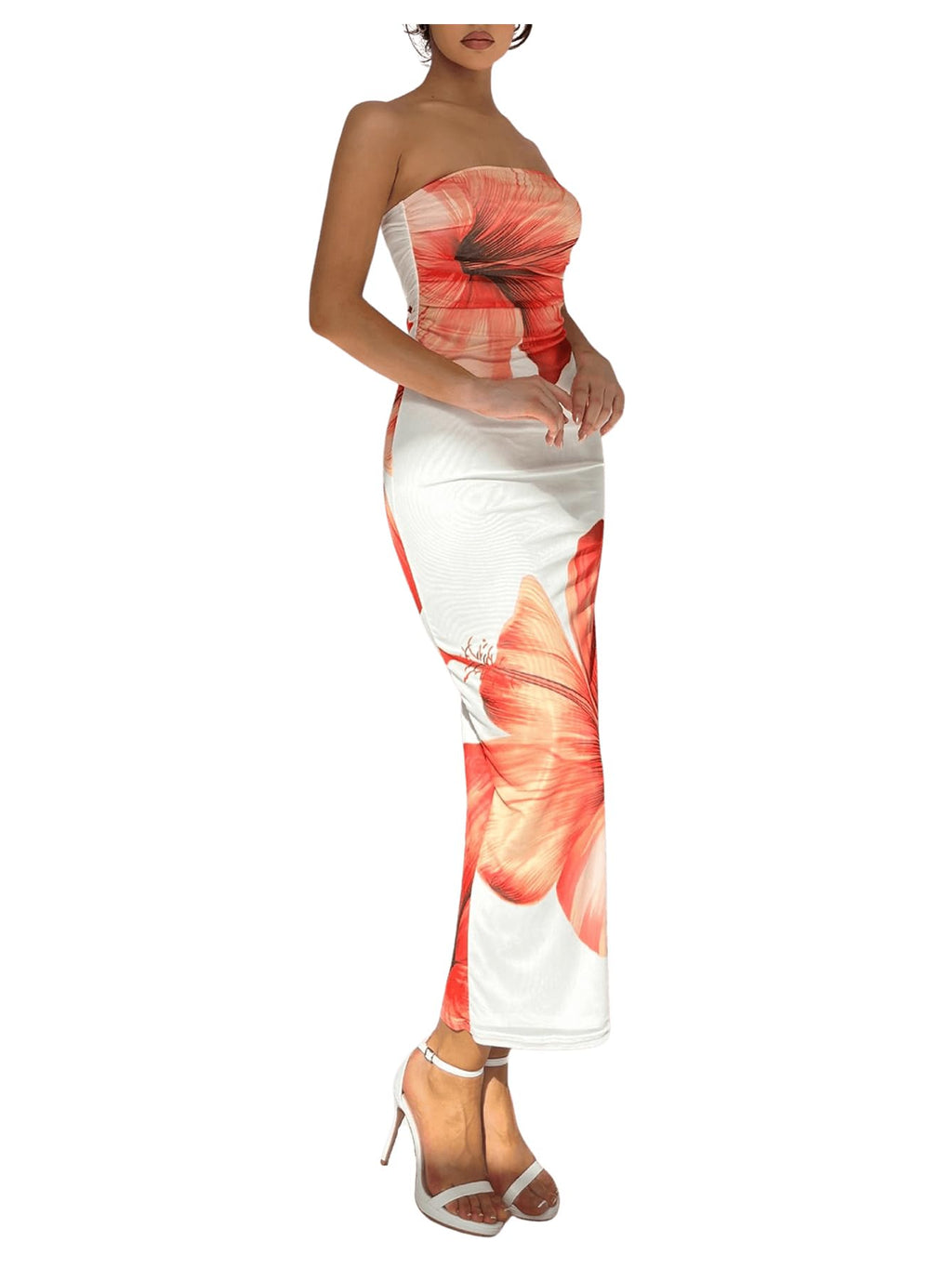Women's Floral Strapless Bodycon Maxi Dress Summer Tube Top Dresses