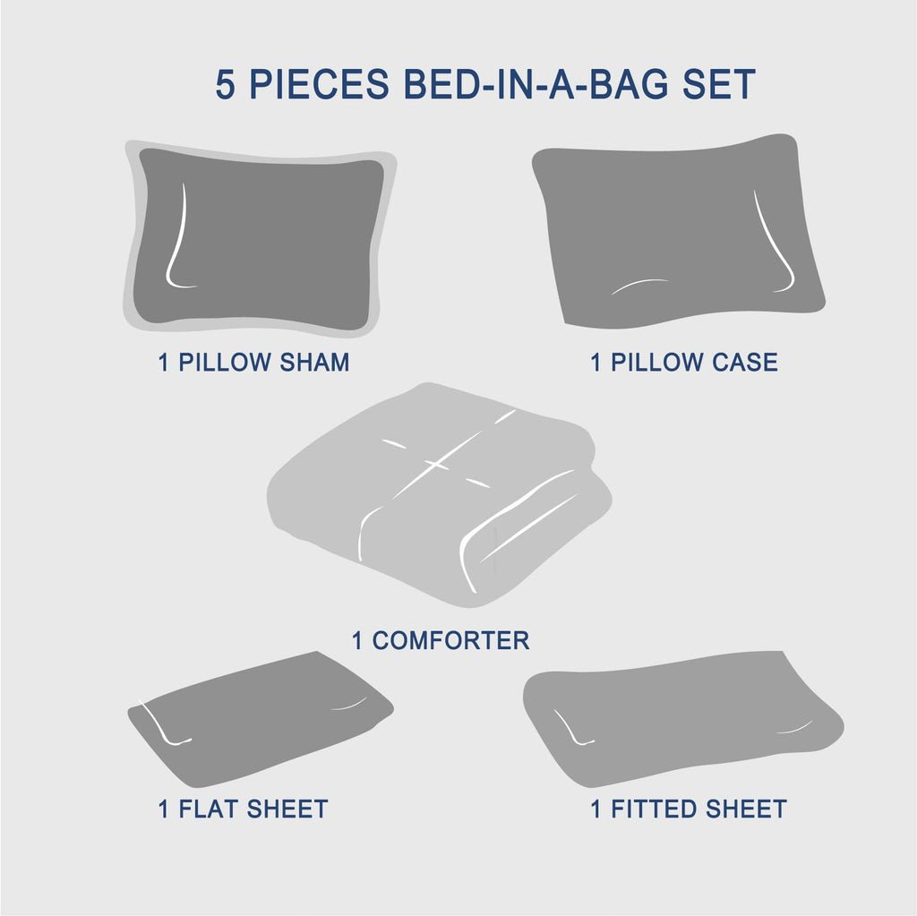 Comforter Set 7 Piece, Bed in a Bag with Sheets, All Season Ruffle Shabby Chic Bedding Sets with 1 Comforter, 2 Pillow Shams, 2 Pillowcases, 1 Flat Sheet, 1 Fitted Sheet